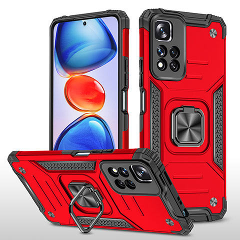 Custodia Silicone e Plastica Opaca Cover con Magnetico Anello Supporto MQ1 per Xiaomi Mi 11i 5G (2022) Rosso