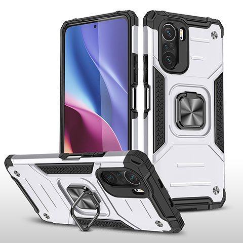 Custodia Silicone e Plastica Opaca Cover con Magnetico Anello Supporto MQ1 per Xiaomi Mi 11i 5G Argento