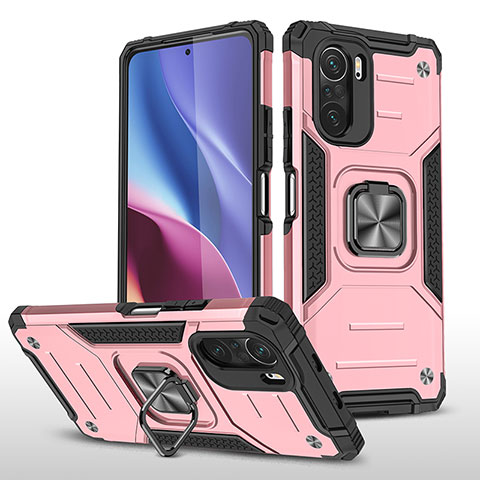 Custodia Silicone e Plastica Opaca Cover con Magnetico Anello Supporto MQ1 per Xiaomi Mi 11i 5G Oro Rosa