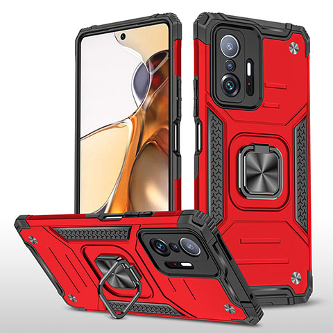 Custodia Silicone e Plastica Opaca Cover con Magnetico Anello Supporto MQ1 per Xiaomi Mi 11T 5G Rosso