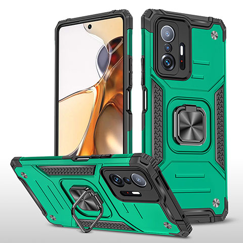 Custodia Silicone e Plastica Opaca Cover con Magnetico Anello Supporto MQ1 per Xiaomi Mi 11T 5G Verde Notte