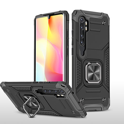 Custodia Silicone e Plastica Opaca Cover con Magnetico Anello Supporto MQ1 per Xiaomi Mi Note 10 Lite Nero