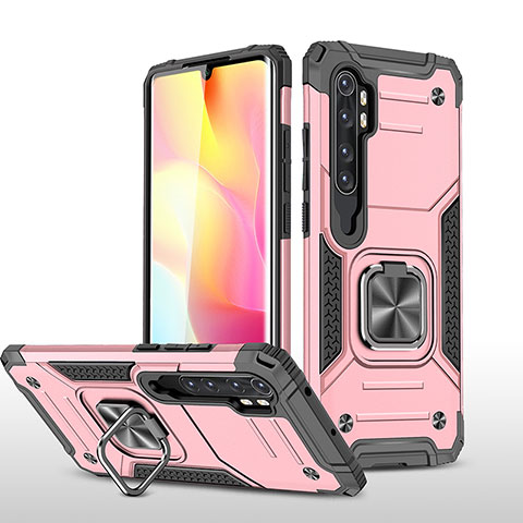 Custodia Silicone e Plastica Opaca Cover con Magnetico Anello Supporto MQ1 per Xiaomi Mi Note 10 Lite Oro Rosa