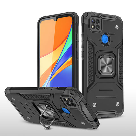 Custodia Silicone e Plastica Opaca Cover con Magnetico Anello Supporto MQ1 per Xiaomi POCO C3 Nero