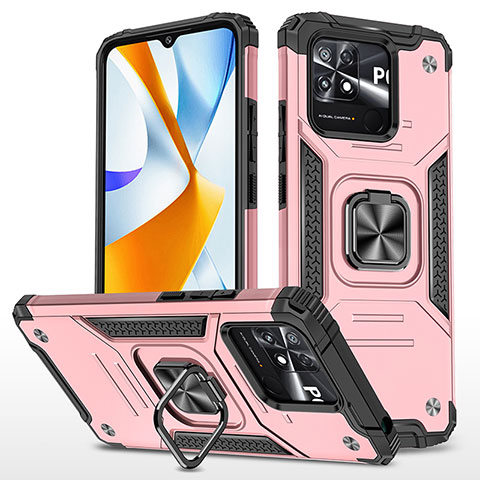 Custodia Silicone e Plastica Opaca Cover con Magnetico Anello Supporto MQ1 per Xiaomi Poco C40 Oro Rosa