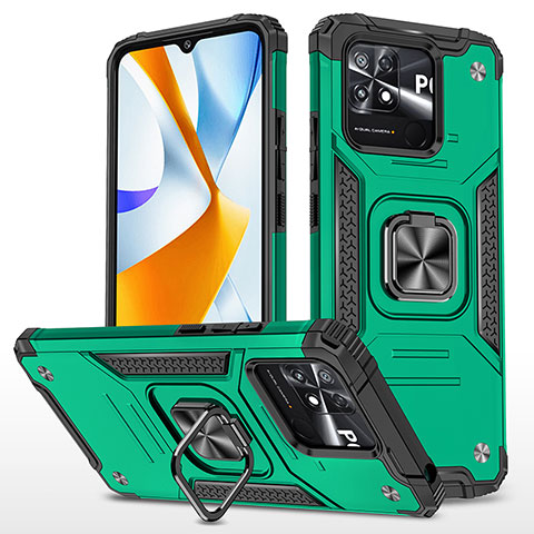 Custodia Silicone e Plastica Opaca Cover con Magnetico Anello Supporto MQ1 per Xiaomi Poco C40 Verde Notte