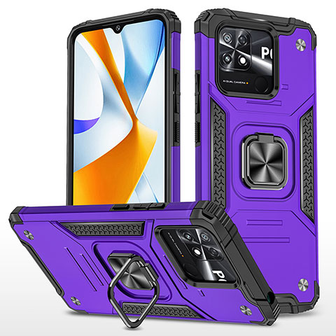 Custodia Silicone e Plastica Opaca Cover con Magnetico Anello Supporto MQ1 per Xiaomi Poco C40 Viola