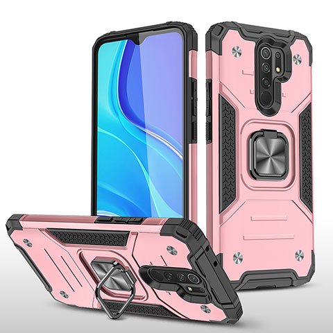 Custodia Silicone e Plastica Opaca Cover con Magnetico Anello Supporto MQ1 per Xiaomi Poco M2 Oro Rosa