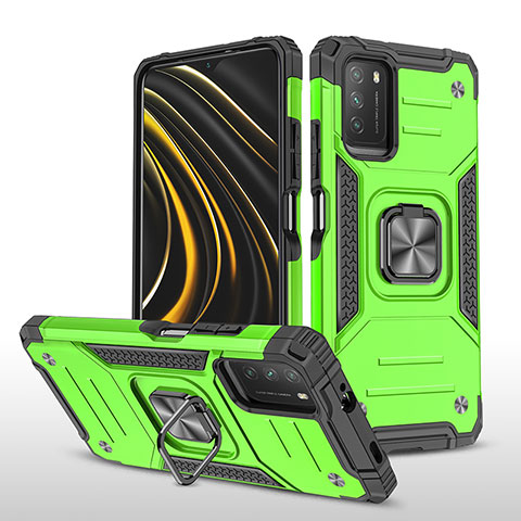 Custodia Silicone e Plastica Opaca Cover con Magnetico Anello Supporto MQ1 per Xiaomi Poco M3 Verde