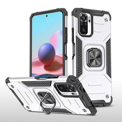 Custodia Silicone e Plastica Opaca Cover con Magnetico Anello Supporto MQ1 per Xiaomi Poco M5S Argento