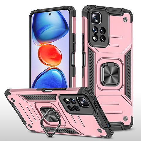 Custodia Silicone e Plastica Opaca Cover con Magnetico Anello Supporto MQ1 per Xiaomi Poco X4 NFC Oro Rosa