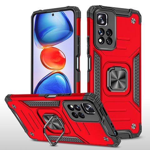 Custodia Silicone e Plastica Opaca Cover con Magnetico Anello Supporto MQ1 per Xiaomi Poco X4 NFC Rosso