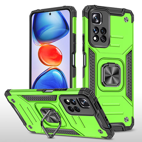 Custodia Silicone e Plastica Opaca Cover con Magnetico Anello Supporto MQ1 per Xiaomi Poco X4 NFC Verde