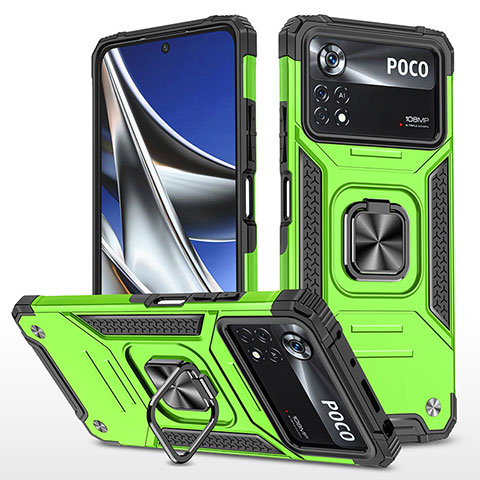 Custodia Silicone e Plastica Opaca Cover con Magnetico Anello Supporto MQ1 per Xiaomi Poco X4 Pro 5G Verde