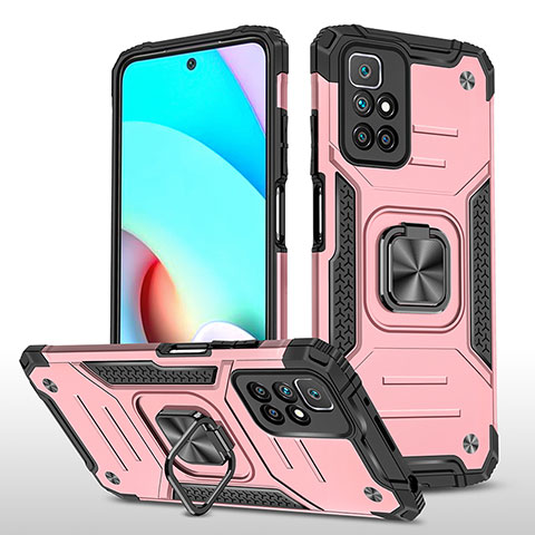 Custodia Silicone e Plastica Opaca Cover con Magnetico Anello Supporto MQ1 per Xiaomi Redmi 10 (2022) Oro Rosa