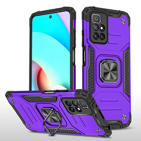 Custodia Silicone e Plastica Opaca Cover con Magnetico Anello Supporto MQ1 per Xiaomi Redmi 10 4G Viola