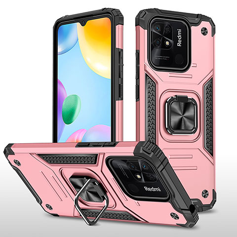 Custodia Silicone e Plastica Opaca Cover con Magnetico Anello Supporto MQ1 per Xiaomi Redmi 10C 4G Oro Rosa