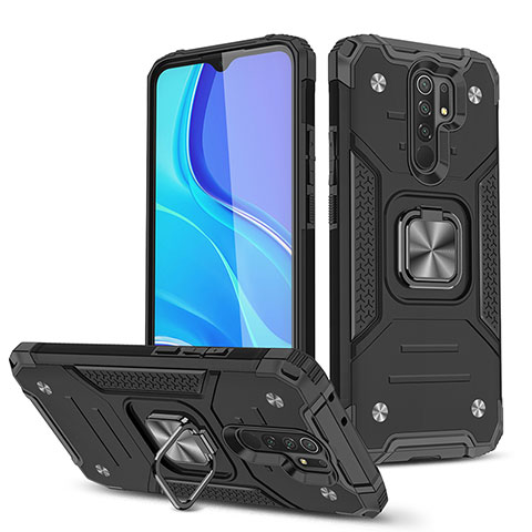 Custodia Silicone e Plastica Opaca Cover con Magnetico Anello Supporto MQ1 per Xiaomi Redmi 9 Nero