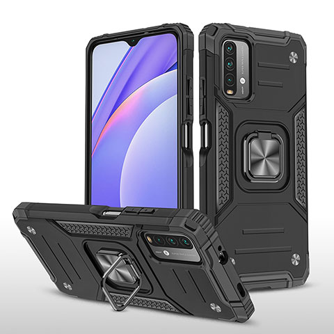 Custodia Silicone e Plastica Opaca Cover con Magnetico Anello Supporto MQ1 per Xiaomi Redmi 9 Power Nero