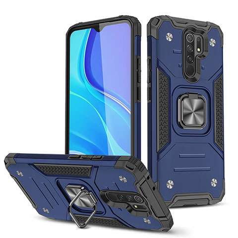 Custodia Silicone e Plastica Opaca Cover con Magnetico Anello Supporto MQ1 per Xiaomi Redmi 9 Prime India Blu