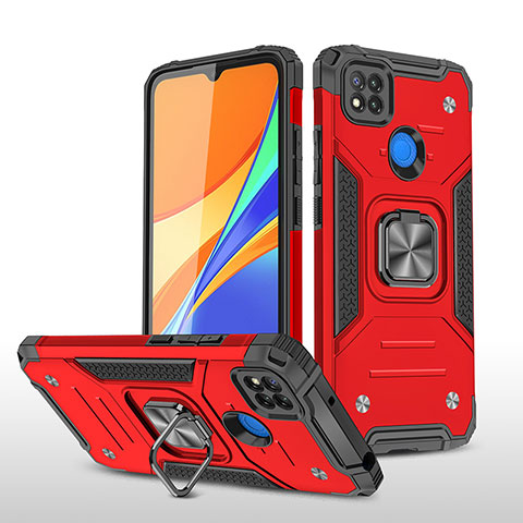 Custodia Silicone e Plastica Opaca Cover con Magnetico Anello Supporto MQ1 per Xiaomi Redmi 9C Rosso