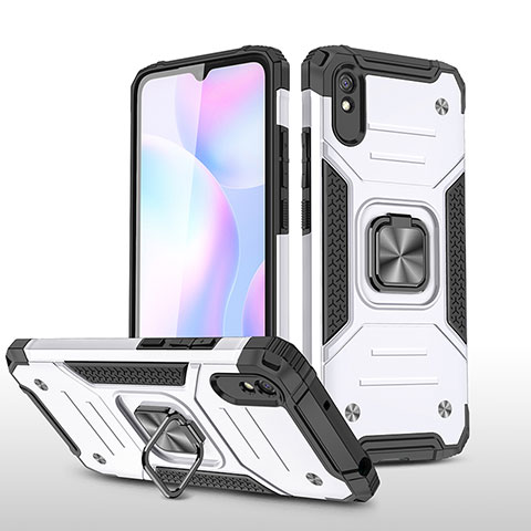 Custodia Silicone e Plastica Opaca Cover con Magnetico Anello Supporto MQ1 per Xiaomi Redmi 9i Argento