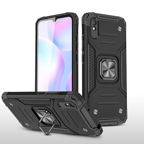 Custodia Silicone e Plastica Opaca Cover con Magnetico Anello Supporto MQ1 per Xiaomi Redmi 9i Nero