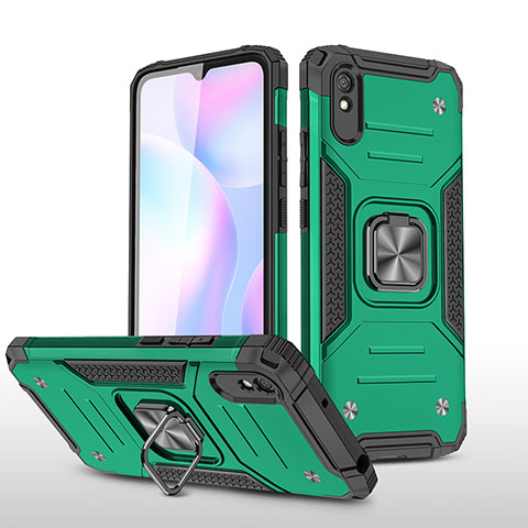 Custodia Silicone e Plastica Opaca Cover con Magnetico Anello Supporto MQ1 per Xiaomi Redmi 9i Verde Notte