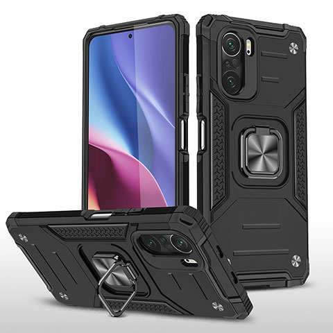 Custodia Silicone e Plastica Opaca Cover con Magnetico Anello Supporto MQ1 per Xiaomi Redmi K40 5G Nero