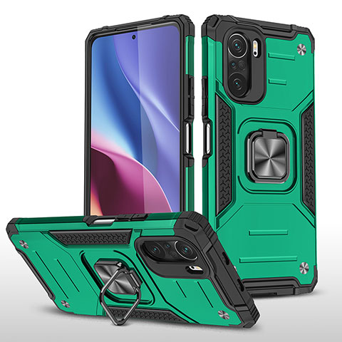 Custodia Silicone e Plastica Opaca Cover con Magnetico Anello Supporto MQ1 per Xiaomi Redmi K40 5G Verde Notte