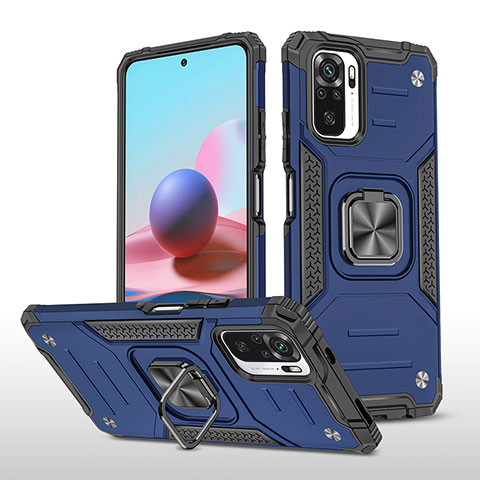 Custodia Silicone e Plastica Opaca Cover con Magnetico Anello Supporto MQ1 per Xiaomi Redmi Note 10 4G Blu