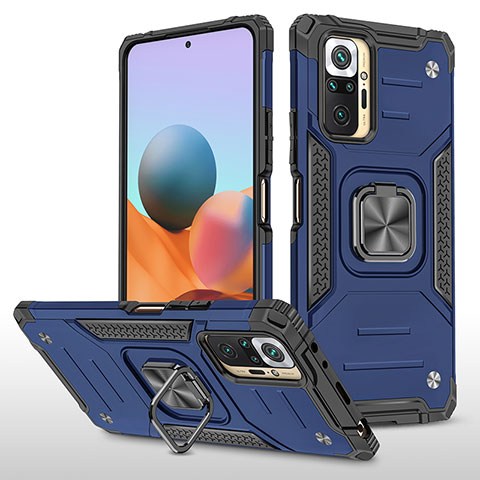 Custodia Silicone e Plastica Opaca Cover con Magnetico Anello Supporto MQ1 per Xiaomi Redmi Note 10 Pro 4G Blu