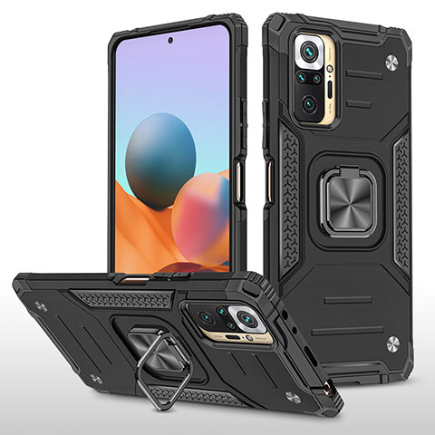 Custodia Silicone e Plastica Opaca Cover con Magnetico Anello Supporto MQ1 per Xiaomi Redmi Note 10 Pro 4G Nero