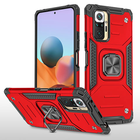 Custodia Silicone e Plastica Opaca Cover con Magnetico Anello Supporto MQ1 per Xiaomi Redmi Note 10 Pro 4G Rosso