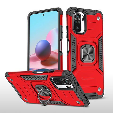 Custodia Silicone e Plastica Opaca Cover con Magnetico Anello Supporto MQ1 per Xiaomi Redmi Note 10S 4G Rosso