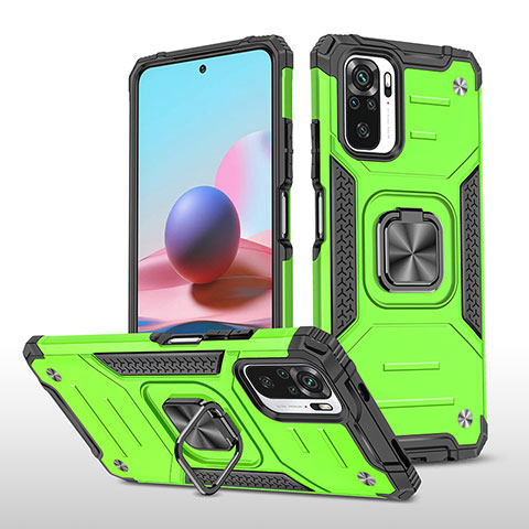 Custodia Silicone e Plastica Opaca Cover con Magnetico Anello Supporto MQ1 per Xiaomi Redmi Note 10S 4G Verde