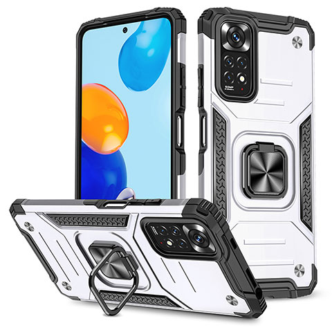 Custodia Silicone e Plastica Opaca Cover con Magnetico Anello Supporto MQ1 per Xiaomi Redmi Note 11 4G (2022) Argento