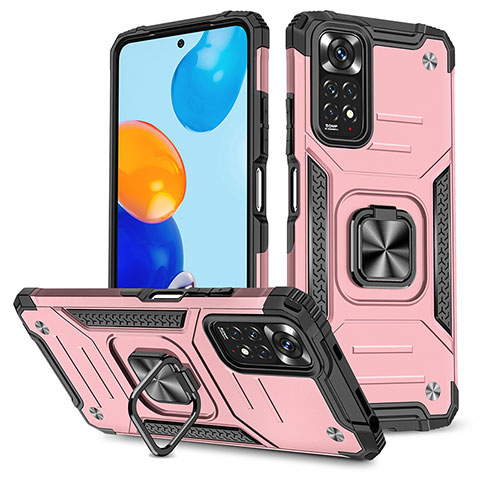 Custodia Silicone e Plastica Opaca Cover con Magnetico Anello Supporto MQ1 per Xiaomi Redmi Note 11 4G (2022) Oro Rosa