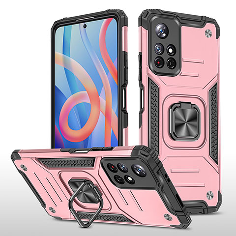 Custodia Silicone e Plastica Opaca Cover con Magnetico Anello Supporto MQ1 per Xiaomi Redmi Note 11 5G Oro Rosa