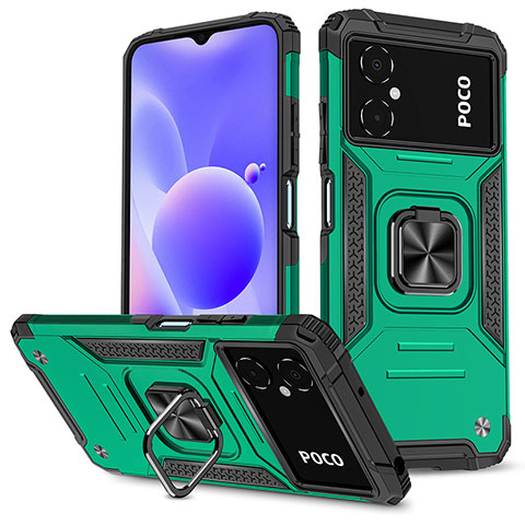 Custodia Silicone e Plastica Opaca Cover con Magnetico Anello Supporto MQ1 per Xiaomi Redmi Note 11R 5G Verde Notte