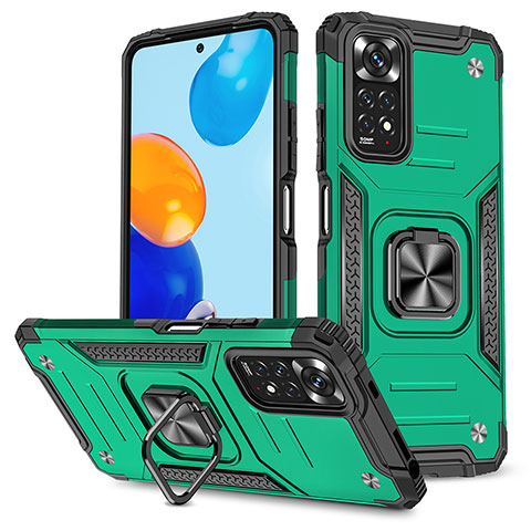 Custodia Silicone e Plastica Opaca Cover con Magnetico Anello Supporto MQ1 per Xiaomi Redmi Note 11S 4G Verde Notte