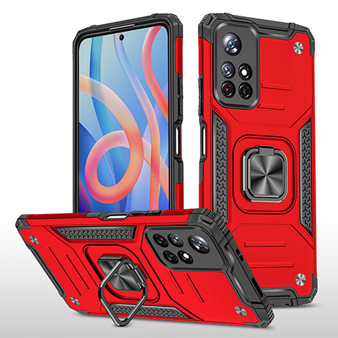 Custodia Silicone e Plastica Opaca Cover con Magnetico Anello Supporto MQ1 per Xiaomi Redmi Note 11T 5G Rosso