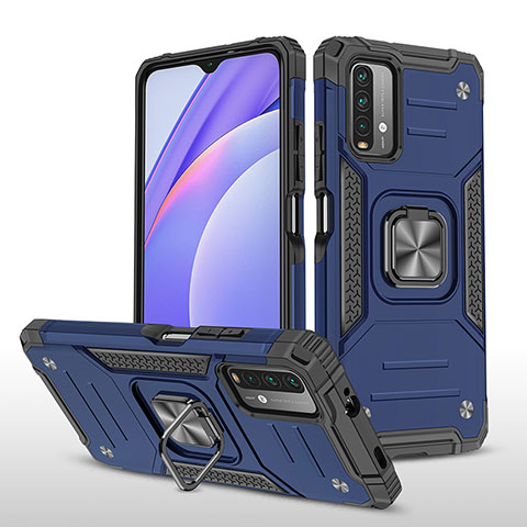 Custodia Silicone e Plastica Opaca Cover con Magnetico Anello Supporto MQ1 per Xiaomi Redmi Note 9 4G Blu