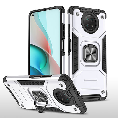 Custodia Silicone e Plastica Opaca Cover con Magnetico Anello Supporto MQ1 per Xiaomi Redmi Note 9 5G Argento