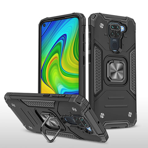 Custodia Silicone e Plastica Opaca Cover con Magnetico Anello Supporto MQ1 per Xiaomi Redmi Note 9 Nero