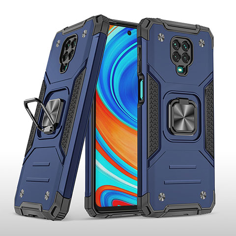 Custodia Silicone e Plastica Opaca Cover con Magnetico Anello Supporto MQ1 per Xiaomi Redmi Note 9 Pro Max Blu