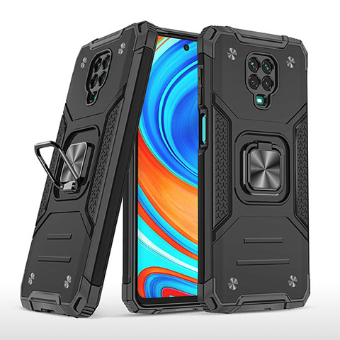 Custodia Silicone e Plastica Opaca Cover con Magnetico Anello Supporto MQ1 per Xiaomi Redmi Note 9 Pro Max Nero