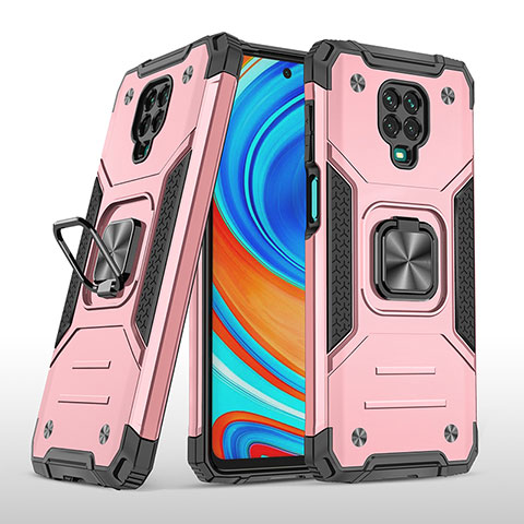 Custodia Silicone e Plastica Opaca Cover con Magnetico Anello Supporto MQ1 per Xiaomi Redmi Note 9S Oro Rosa