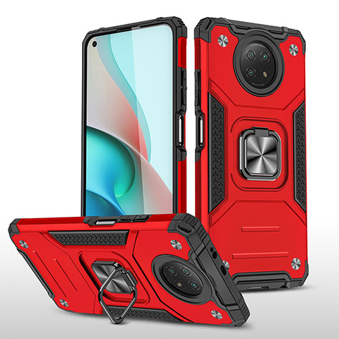 Custodia Silicone e Plastica Opaca Cover con Magnetico Anello Supporto MQ1 per Xiaomi Redmi Note 9T 5G Rosso