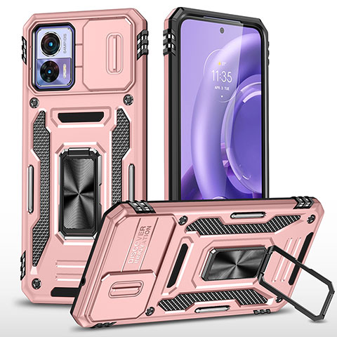 Custodia Silicone e Plastica Opaca Cover con Magnetico Anello Supporto MQ2 per Motorola Moto Edge 30 Neo 5G Oro Rosa